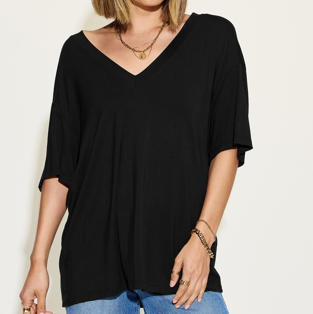 Women's Black V-Neck Top